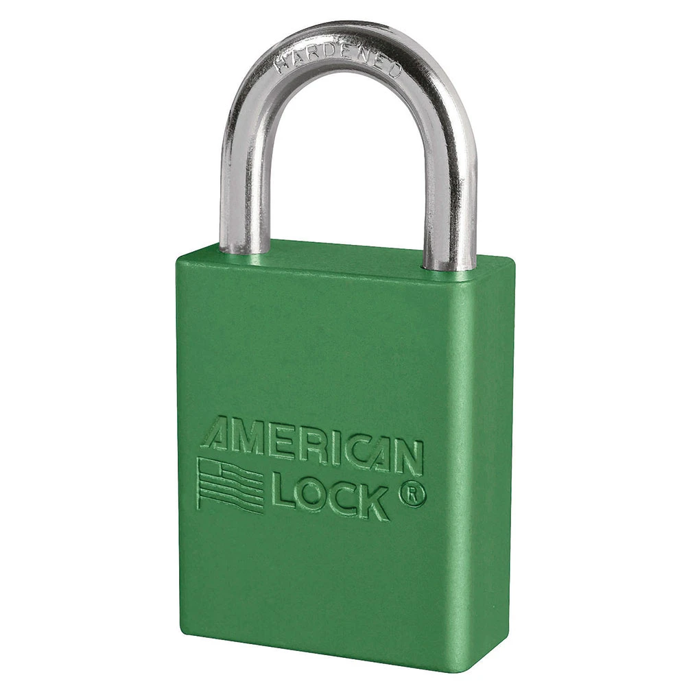 MASTER LOCK S1105GRN Anodized Aluminium Safety Padlock, 1 1/2 Inch Wide, 1 Inch Tall Shackle, Keyed Different, 6 Pin Locking, Green | CM7TQQ