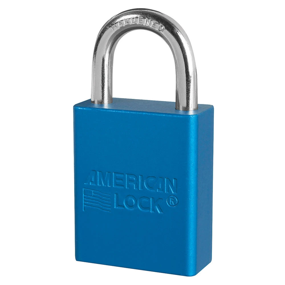 MASTER LOCK S1105BLU Anodized Aluminium Safety Padlock, 1 1/2 Inch Wide, 1 Inch Tall Shackle, Keyed Different, 6 Pin Locking, Blue | CM7TQM