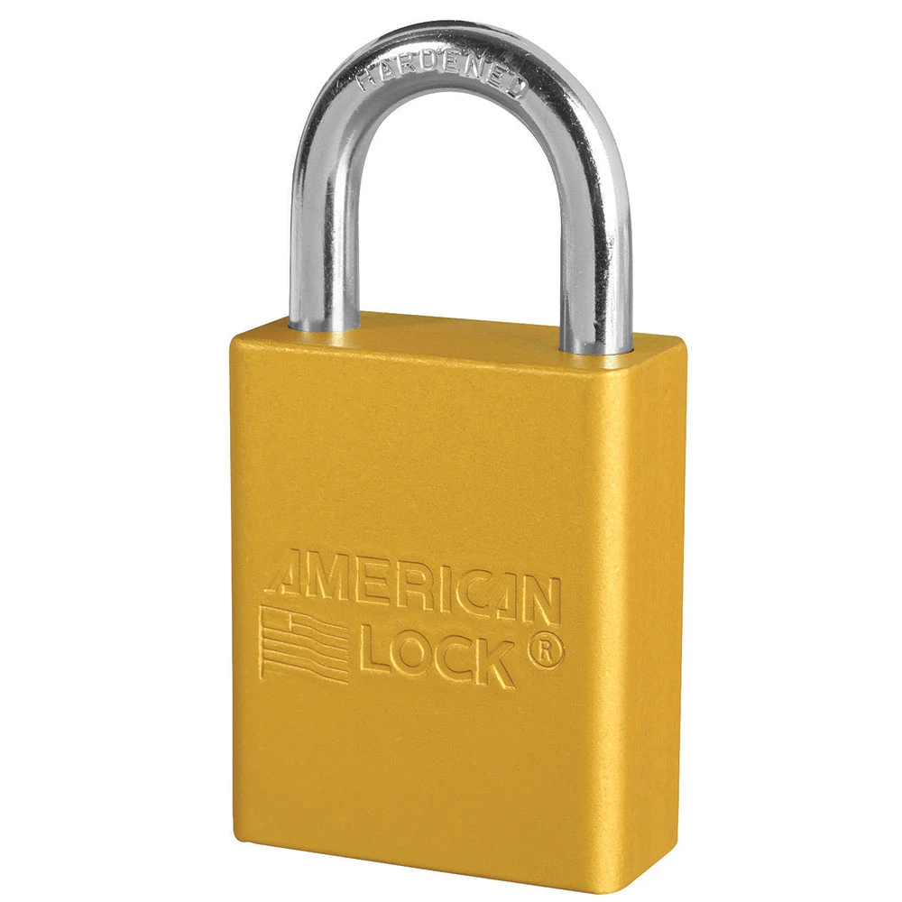MASTER LOCK A1105KAYLW Anodized Aluminium Safety Padlock, 1 1/2 Inch Wide, 1 Inch Tall Shackle, Keyed Alike, 5 Pin Locking, Yellow | CM7TFV