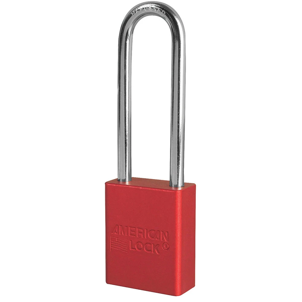 MASTER LOCK A1107KARED Anodized Aluminium Safety Padlock, 1 1/2 Inch Wide, 3 Inch Tall Shackle, Keyed Alike, 5 Pin Locking, Red | CM7TJX
