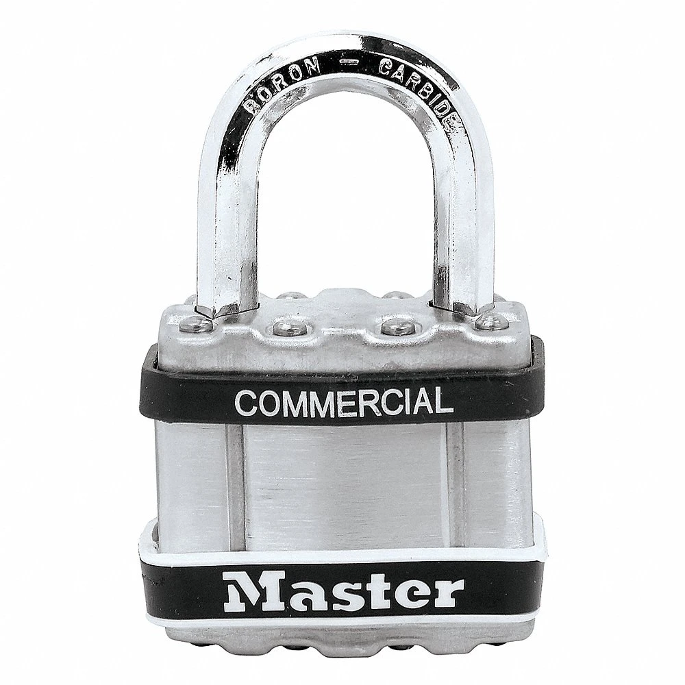 MASTER LOCK M1STS Laminated Steel Padlock with SS Body Cover, Octagonal Shackle, 44mm Wide, 8mm Dia., 4 Pin | CM7TXL