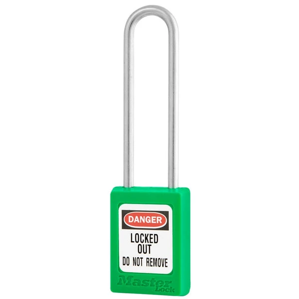 MASTER LOCK S31KAMKLTGRN Thermoplastic Safety Padlock With Master Key, SS Shackel, 3 Inch Tall Shackle, Keyed Alike, Green | CM7RRA