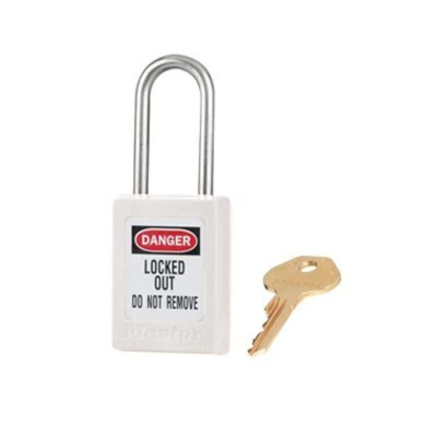 MASTER LOCK S31KAWHT Thermoplastic Safety Padlock, SS Shackel, 1 1/2 Inch Tall Shackle, Keyed Alike, Key retaining, White | CM7RNU