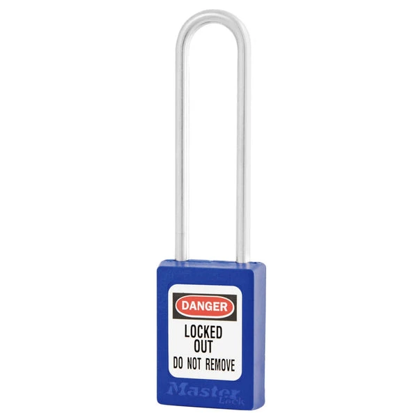 MASTER LOCK S31MKLTBLU Thermoplastic Safety Padlock With Master Key, SS Shackel, 3 Inch Tall Shackle, Keyed Different, Blue | CM7RQR