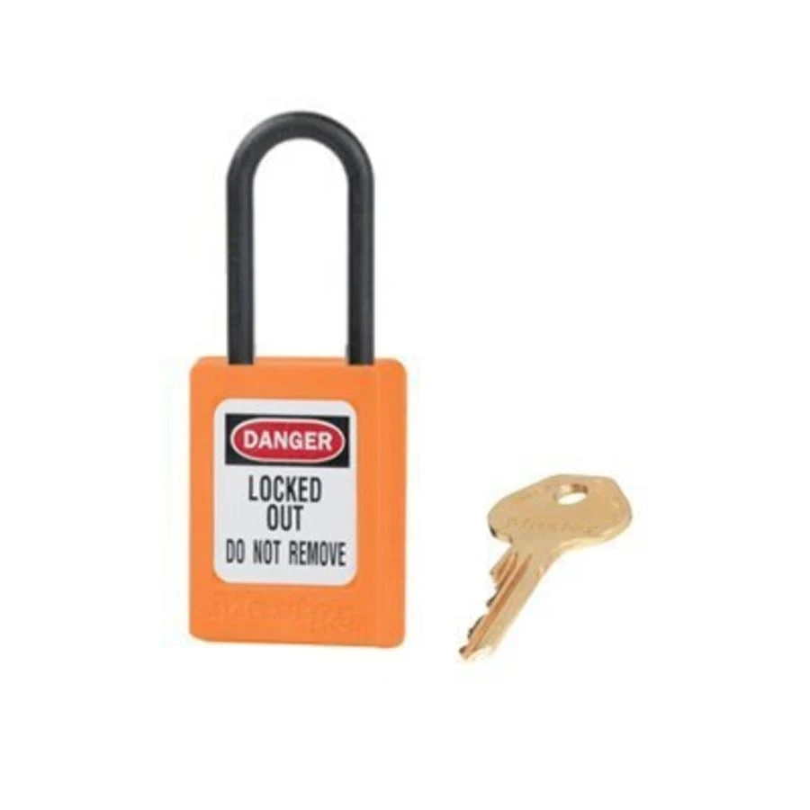 MASTER LOCK S32MKORJ Thermoplastic Safety Padlock With Master Key, Nylon Shackel, 1 1/2 Inch Tall Shackle, Orange | CM7RTB