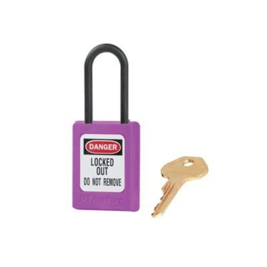 MASTER LOCK S32MKPRP Thermoplastic Safety Padlock With Master Key, Nylon Shackel, 1 1/2 Inch Tall Shackle, Purple | CM7RTC