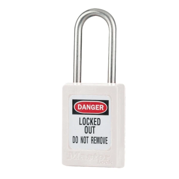 MASTER LOCK S33MKWHT Thermoplastic Safety Padlock With Master Key, SS Shackel, 1 1/2 Inch Tall Shackle, Keyed Different, White | CM7RUL