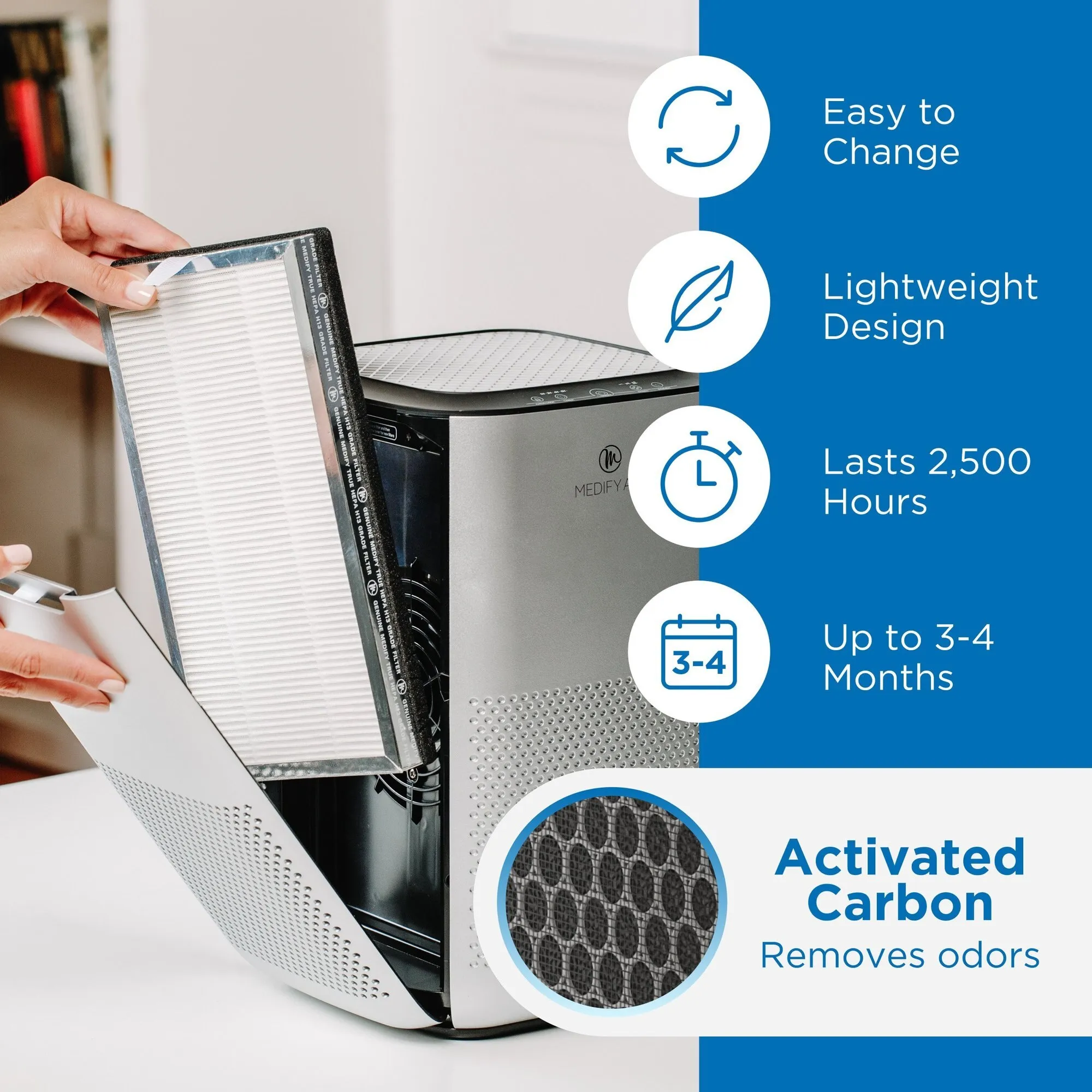 Medify MA15 Air Purifier with H13 True HEPA Filter 330 sq ft Coverage Silver, 2PK