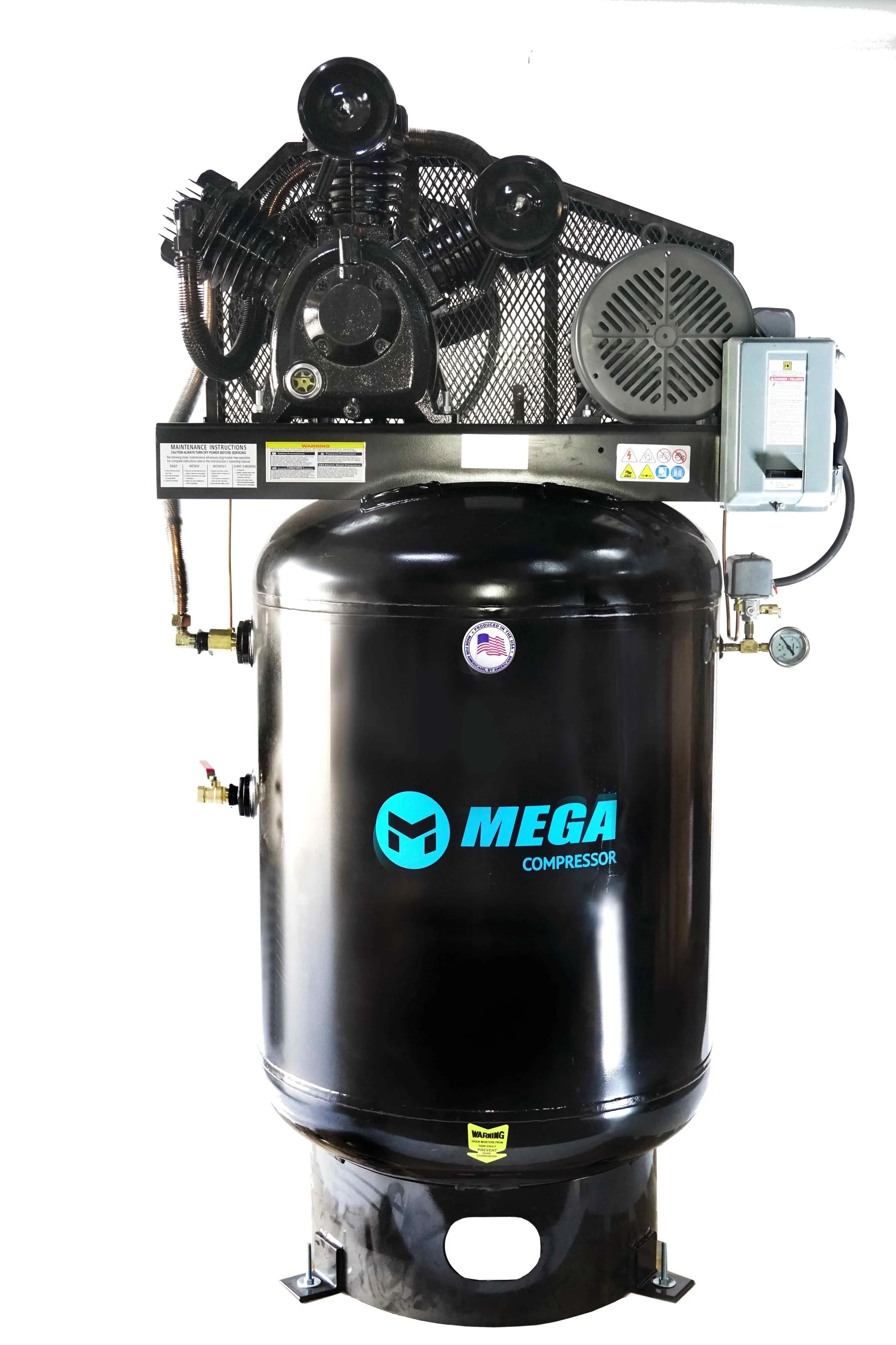 Mega Power Compressor, 10HP 120 gal Vertical 3PH 208-230V, Nidec Motor