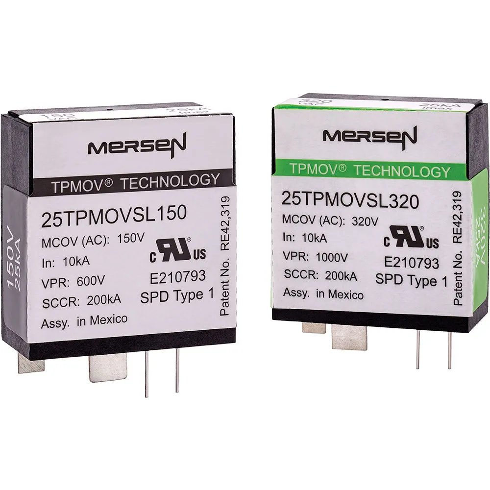 MERSEN FERRAZ 25TPMOVSL320D Metal Oxide Varistor, Thermally Protected, 320V, 25kA, Short Leads, 420 pk | CH4QVV