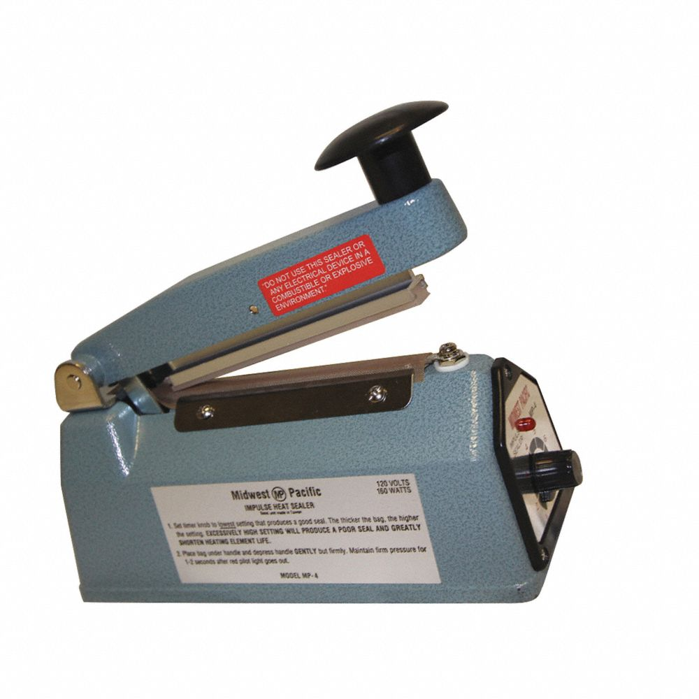 Heat Sealer, 4 Inch Max Seal Lg, 1/8 Inch Max Seal Wd, 6 mil Max Seal Thick