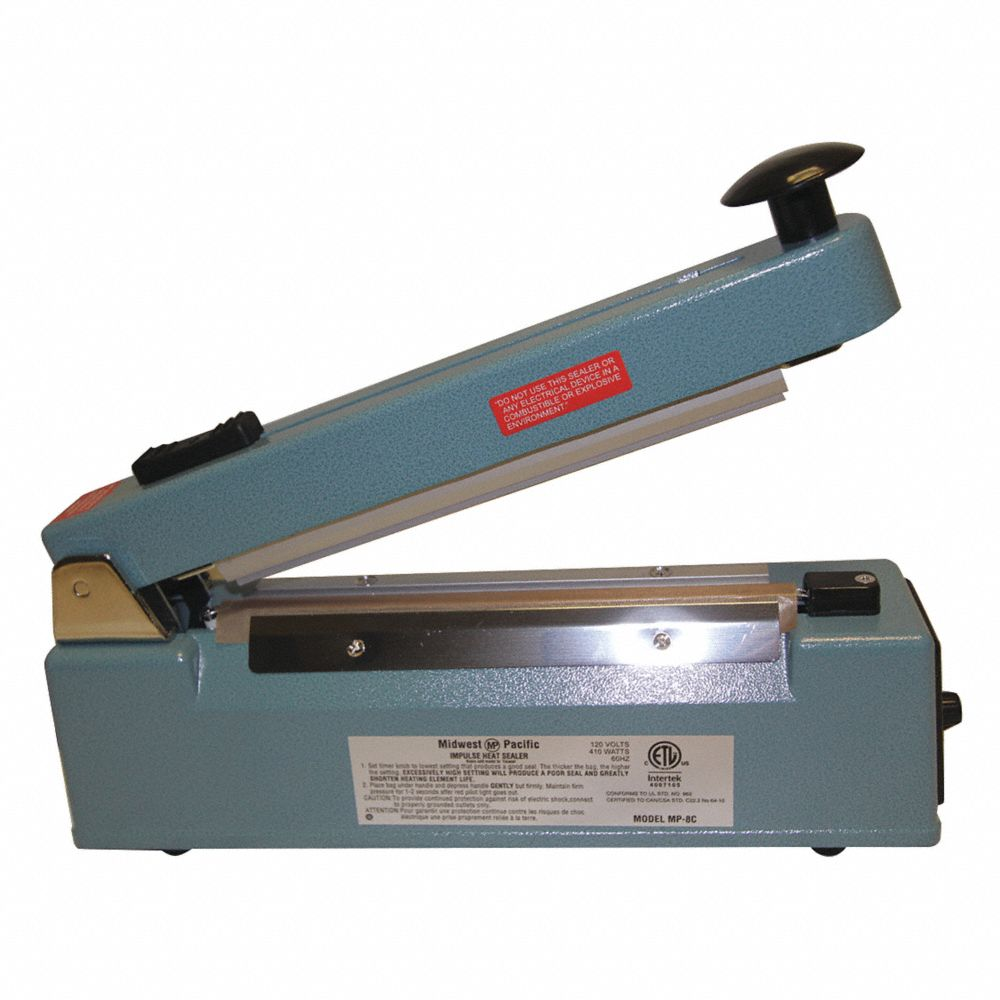 Heat Sealer, 8 Inch Max Seal Lg, 1/8 Inch Max Seal Wd, 6 mil Max Seal Thick