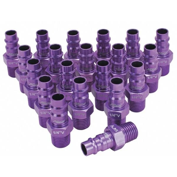 MILTON-INDUSTRIES 760VC-20 ColorFit HighFlowPRO Plugs, V Style, Purple, 1/4 Inch MNPT, Pack of 20 | CD8VEX