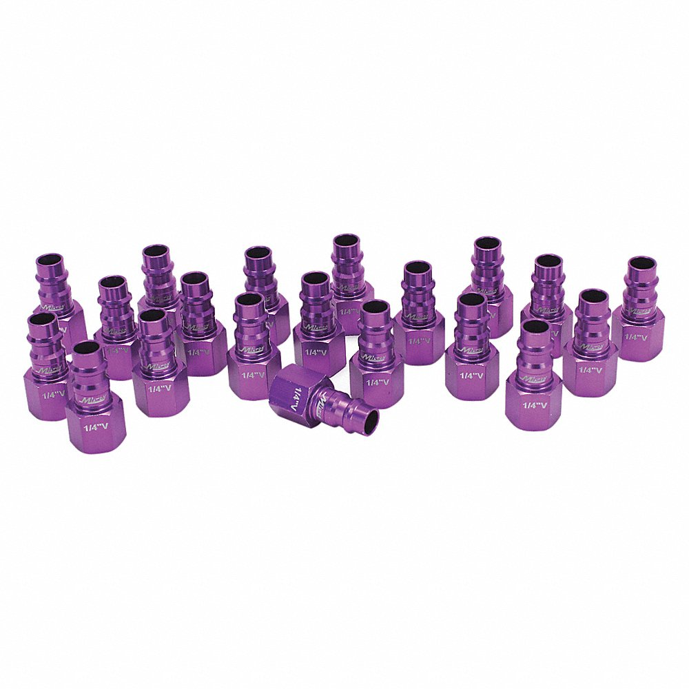MILTON-INDUSTRIES 761VC-20 ColorFit HighFlowPRO Plugs, V Style, Purple, 1/4 Inch FNPT, Pack of 20 | CD8VEZ
