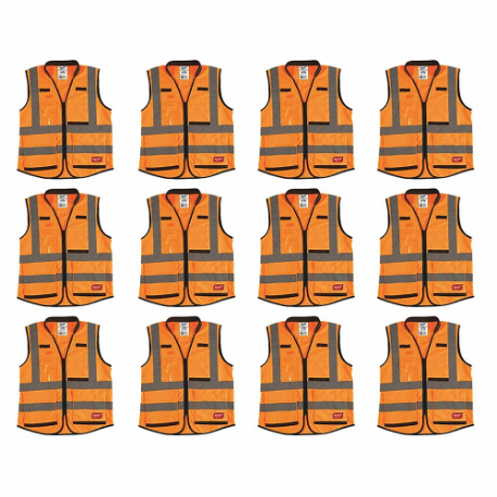 MILWAUKEE 48-73-5053X12 High Visibility Vest, ANSI Class 2, U, 2XL/3XL, Orange, Solid Polyester, Zipper, Men