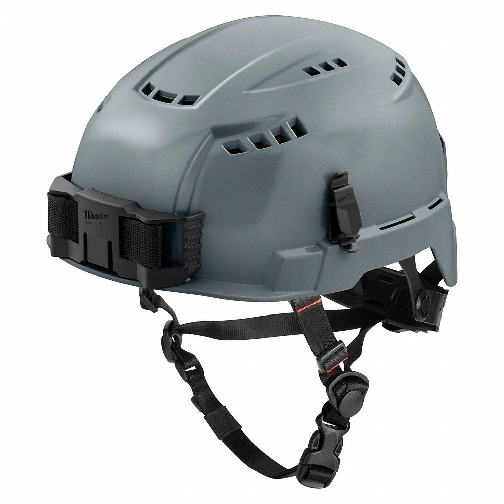 Vented Safety Helmet, Gray, No Graphics, Swing Ratchet, HDPE, Headlamp Mount