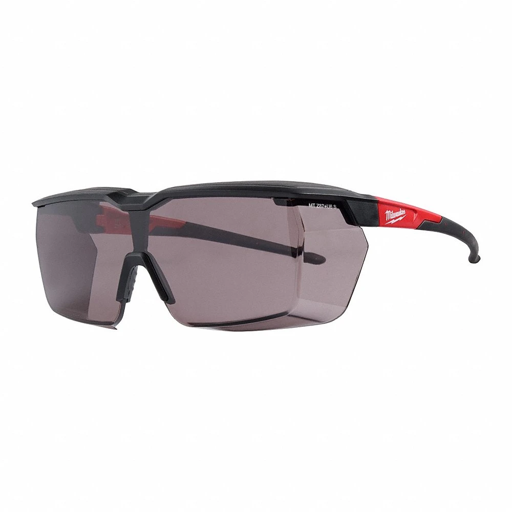 Safety Glasses, Black Lens Color, Half-Frame, Anti-Fog, Black/Red Frame Color