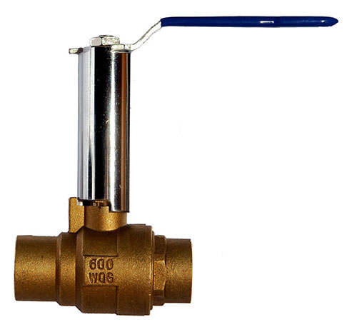 MILWAUKEE VALVE BA-485BXH- 12 Ball Valve, With Extension Stem, Solder End, 2 Piece, Brass, 1/2 Inch Valve Size | CE2RPX