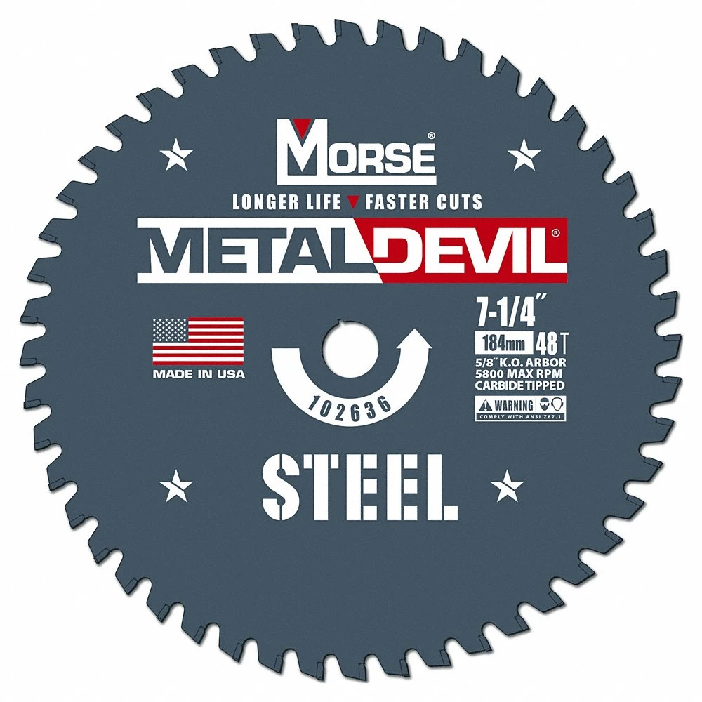 Circular Saw Blade, 7 1/4 In Dia, 48 Teeth, 0.08 In Cut Wd, 5/8 In Arbor Size, Carbide