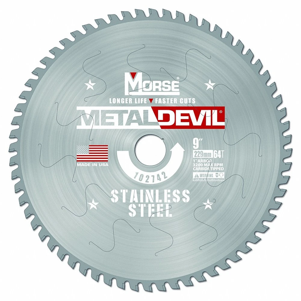 Circular Saw Blade, 9 Inch Dia, 64 Teeth, 0.06 Inch Cut Width, 1 Inch Arbor Size, Carbide