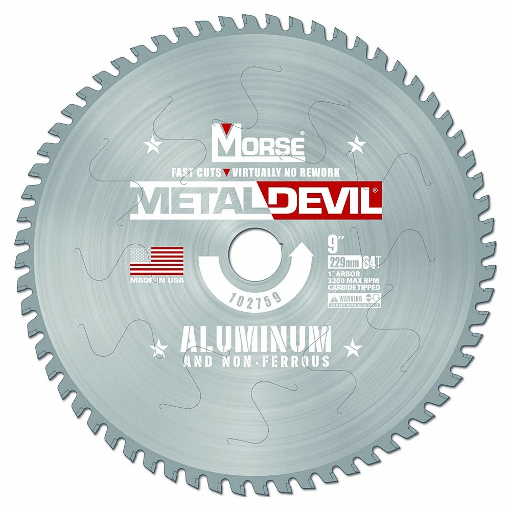 Circular Saw Blade, 9 Inch Dia, 64 Teeth, 0.08 Inch Cut Width, 1 Inch Arbor Size, Carbide