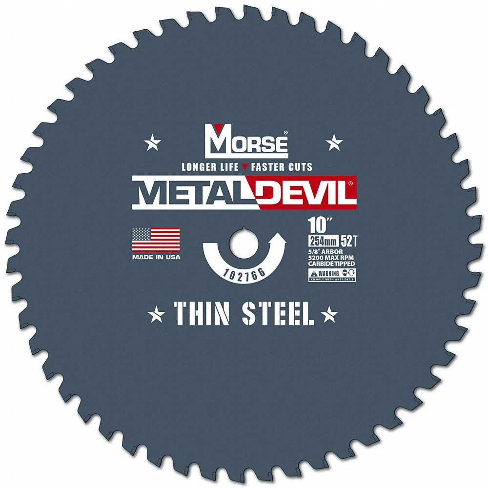 Circular Saw Blade, 10 Inch Dia, 52 Teeth, 0.08 Inch Cut Wd, 5/8 Inch Arbor Size, Carbide