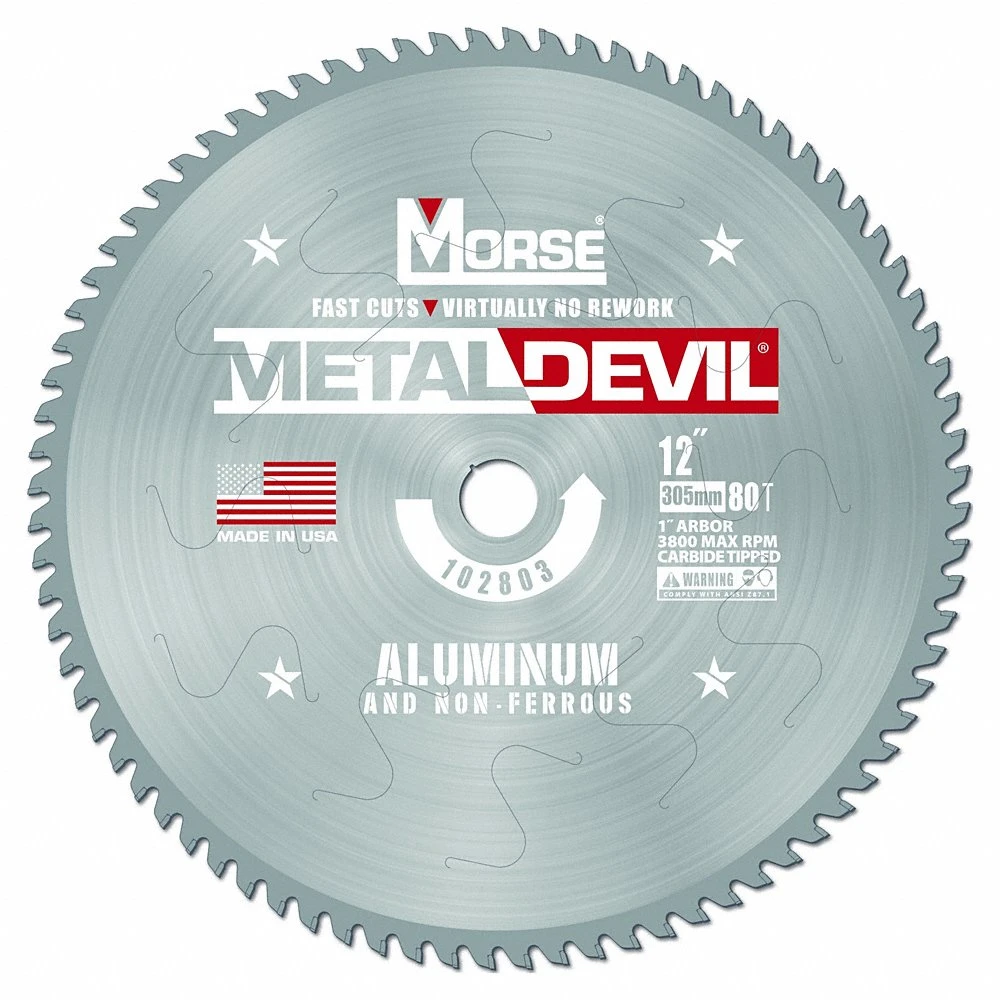 Circular Saw Blade, 12 Inch Dia, 80 Teeth, 0.09 Inch Cut Width, 1 Inch Arbor Size, Carbide