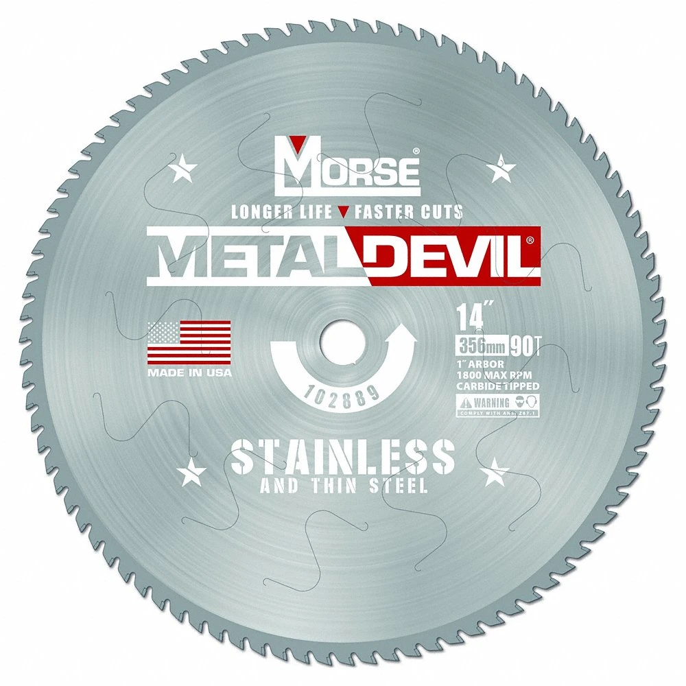 Circular Saw Blade, 14 Inch Dia, 90 Teeth, 0.08 Inch Cut Width, 1 Inch Arbor Size, Carbide