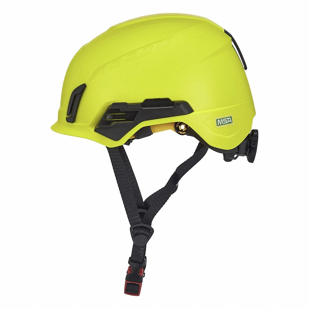 Safety Helmet, Black, No Graphics, Ratchet 4-Point, ABS, Headlamp Mount/Side-Slots