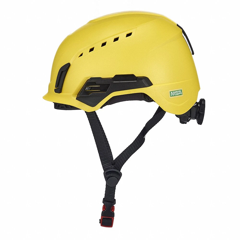 Safety Helmet, Yellow, No Graphics, Ratchet 4-Point, ABS, Side-Slots