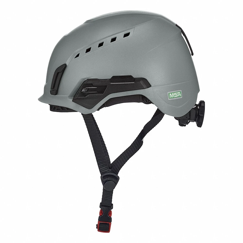 Safety Helmet, Gray, No Graphics, Ratchet 4-Point, ABS, Headlamp Mount/Side-Slots