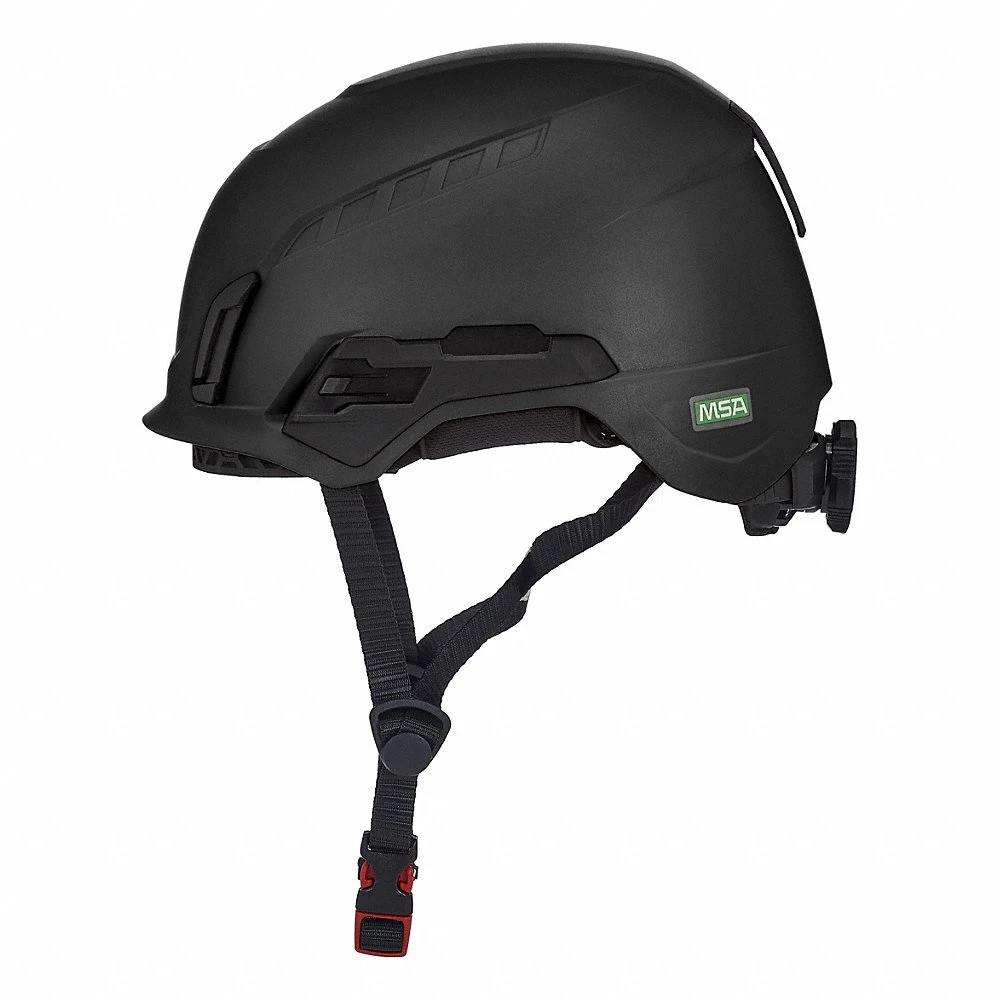 Safety Helmet, Black, No Graphics, Ratchet 4-Point, ABS, Headlamp Mount/Side-Slots