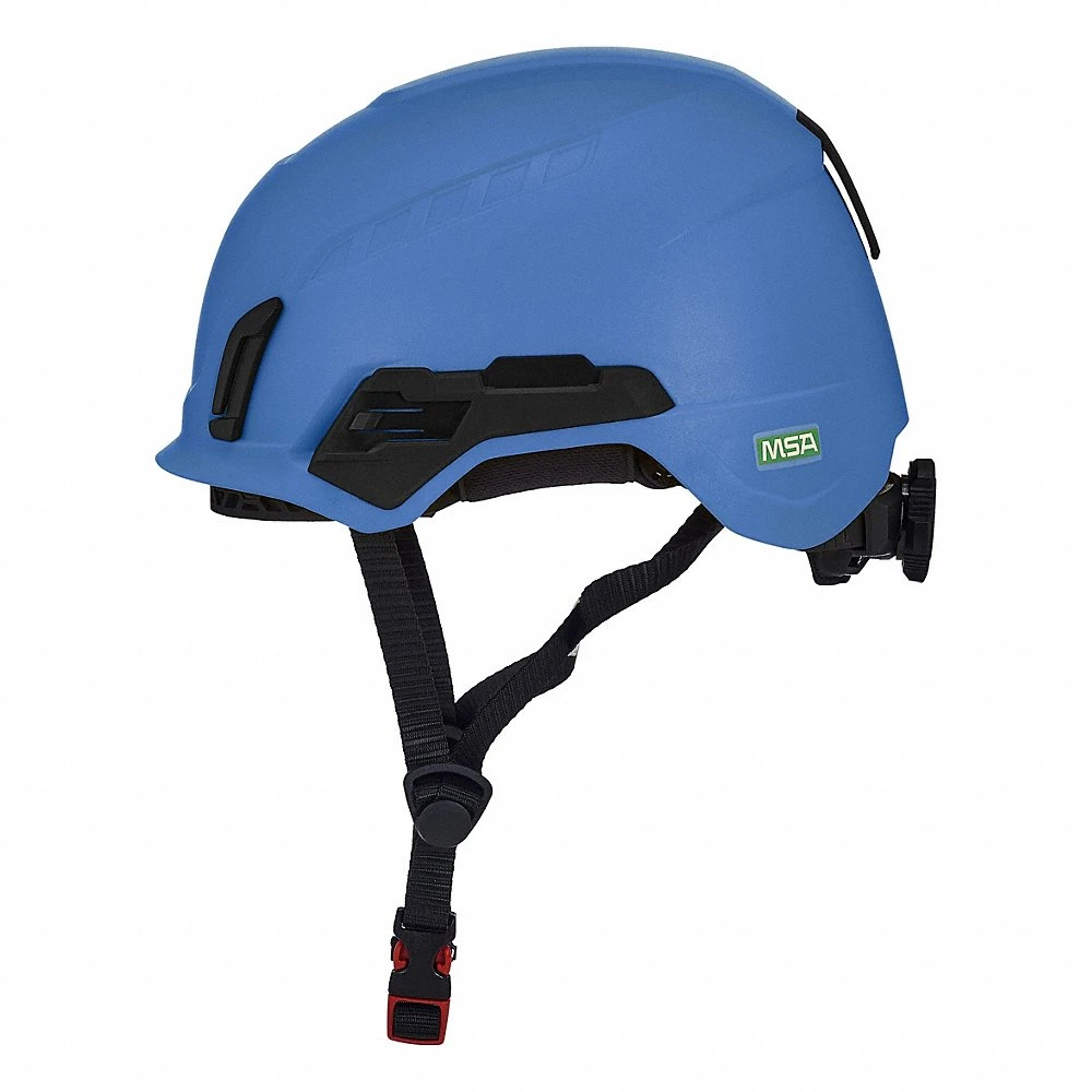 Safety Helmet, Blue, No Graphics, Ratchet 4-Point, ABS, Headlamp Mount/Side-Slots