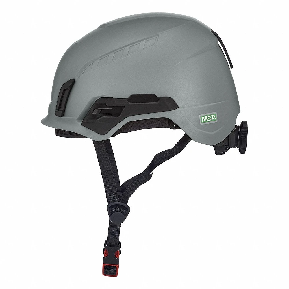 Safety Helmet, Gray, No Graphics, Ratchet 4-Point, ABS, Headlamp Mount/Side-Slots