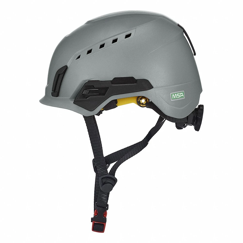Safety Helmet, Gray, No Graphics, Ratchet 4-Point, ABS, Headlamp Mount/Side-Slots