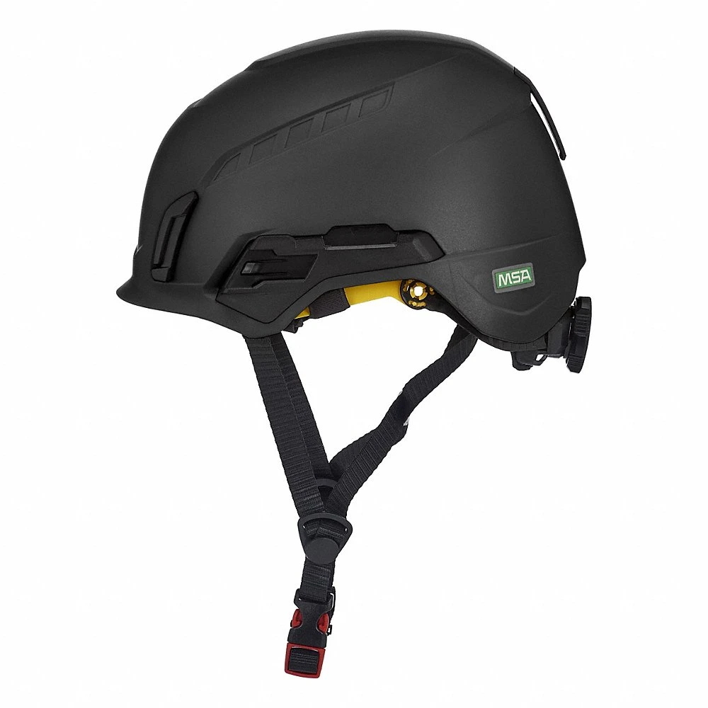 Safety Helmet, Black, No Graphics, Ratchet 4-Point, ABS, Headlamp Mount/Side-Slots