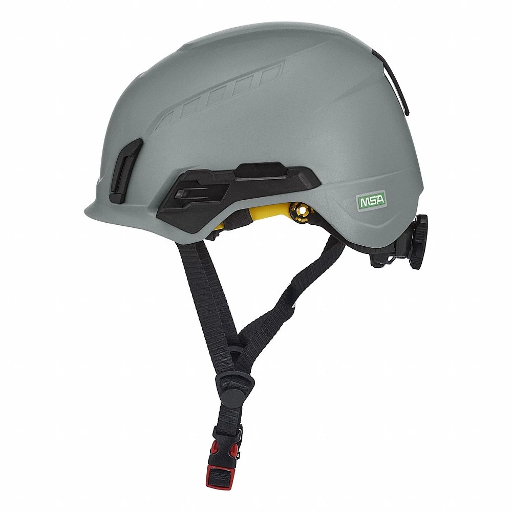 Safety Helmet, Gray, No Graphics, Ratchet 4-Point, ABS, Headlamp Mount/Side-Slots