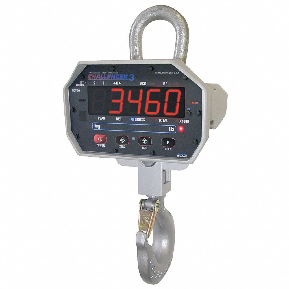 Crane Scale, 2,000 lb Capacity, +/-0.1% Scale Accuracy, 1 lb, Digital