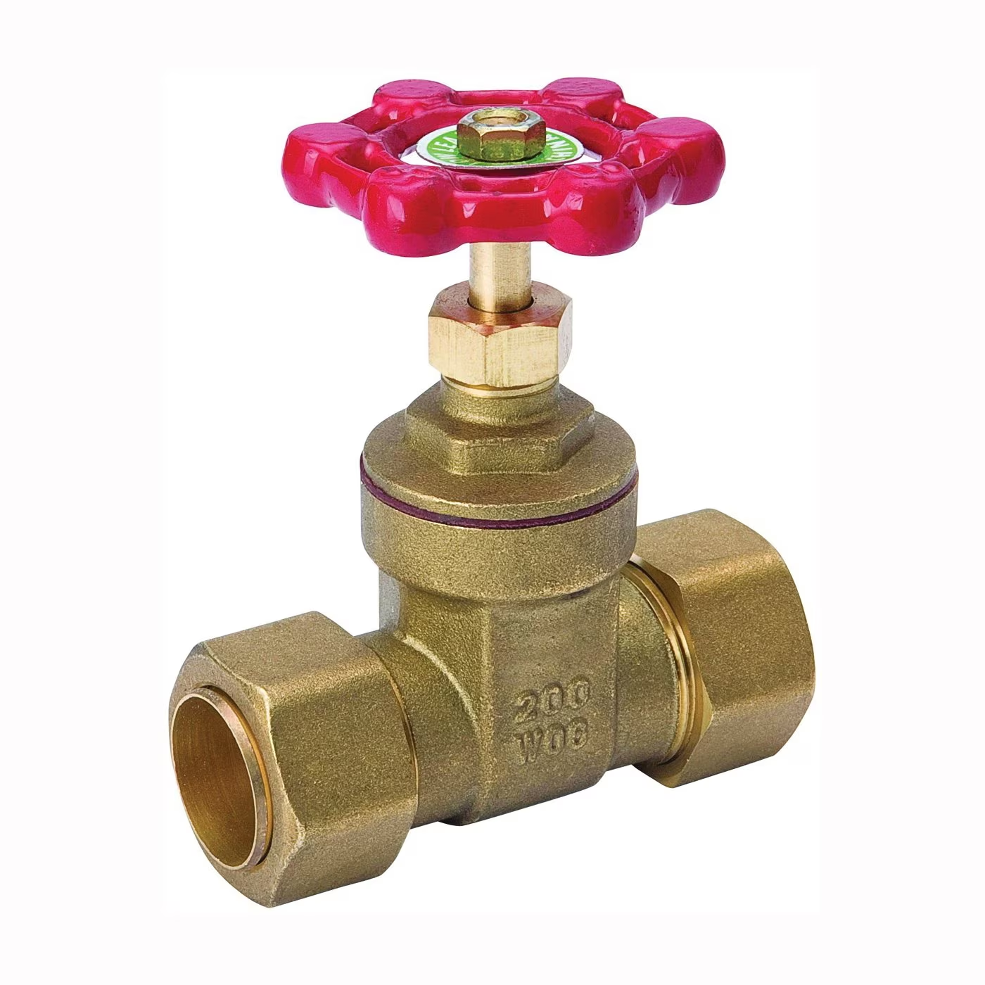 Gate Valve, 1/2 Inch Connection, Compression, 200/125 PSI, Bronze/Brass
