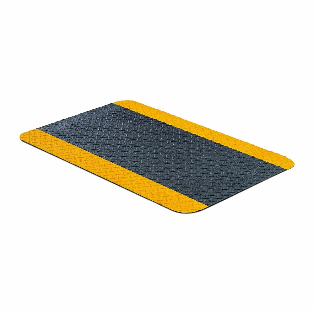 Tuff Grit Anti-Fatigue Mat, Diamond Plate, 2 x 3 ft, 9/16 Inch Thk, Black, Yellow Border
