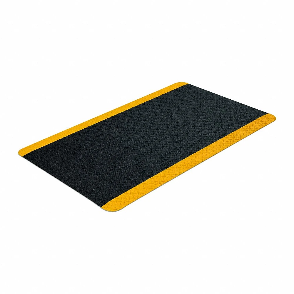 Tuff Grit Anti-Fatigue Mat, Diamond Plate, 3 x 5 ft, 9/16 Inch Thk, Black, Yellow Border