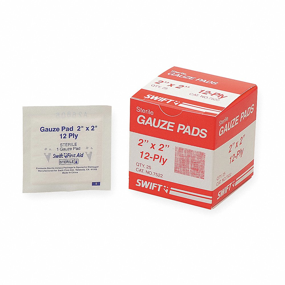 Gauze Pad, Sterile, White, Bulk, 2 In Wd, 2 In Lg, 25PK