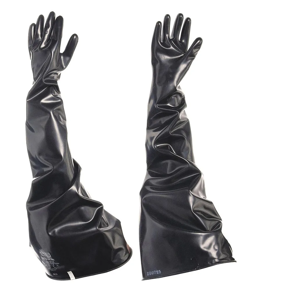 Gloves, 8 In For Port Size, 15 Mil Thick, Black, 32 In Glove Lg, 10 1/2 Glove Size