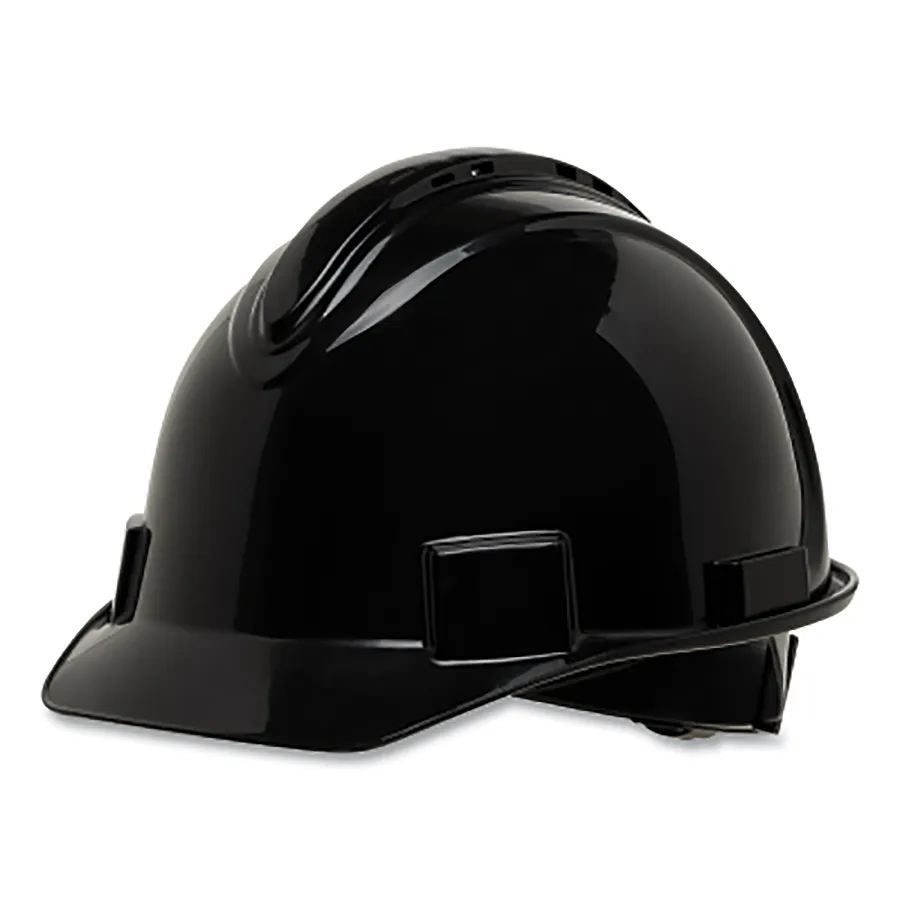 Short Brim Hard Hat, 4-Point Ratchet Suspension, Vented, Black