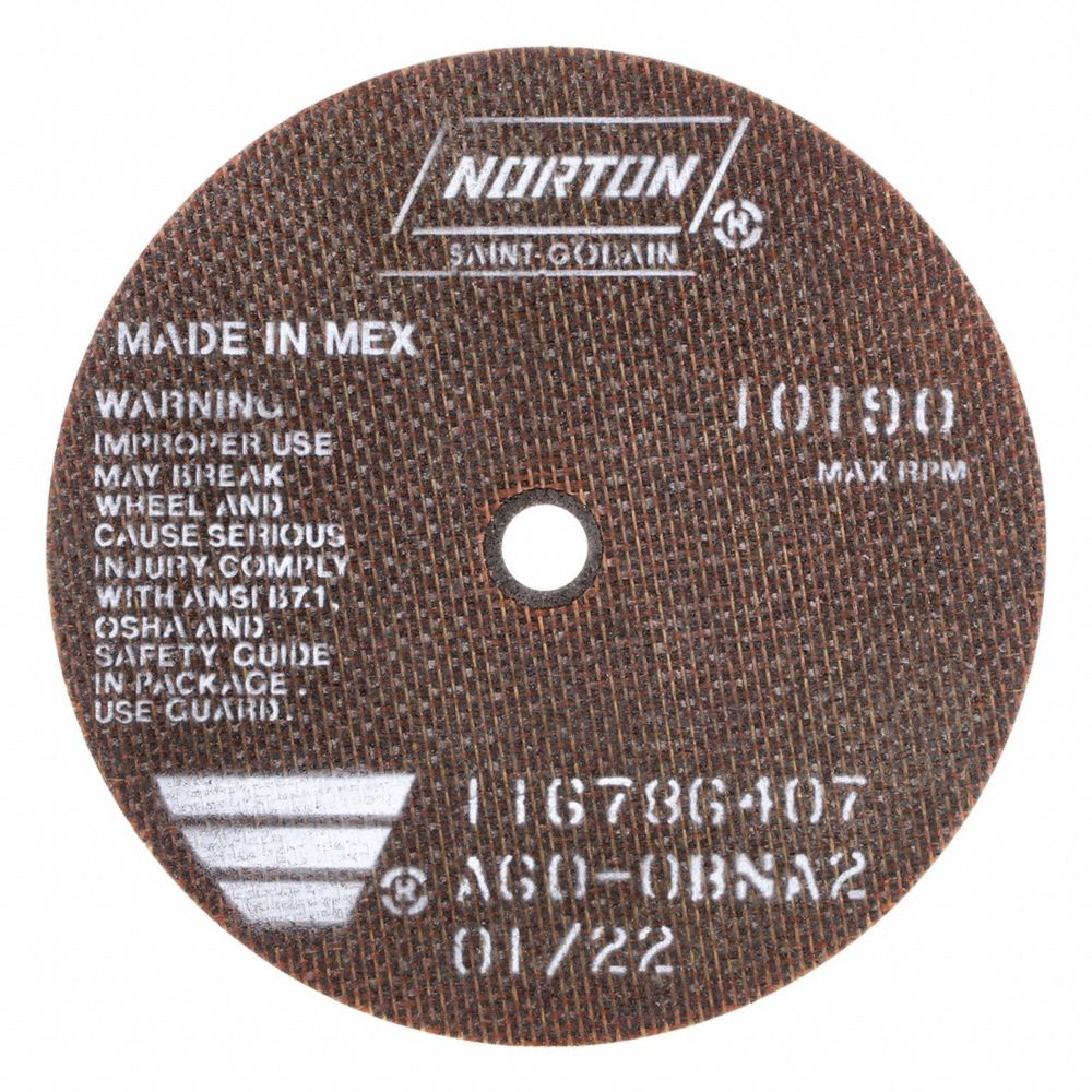 Abrasive Cut-Off Wheel, Type 1, 6 Inch x 0.06 Inch x 1/2 Inch, A60-OBNA2
