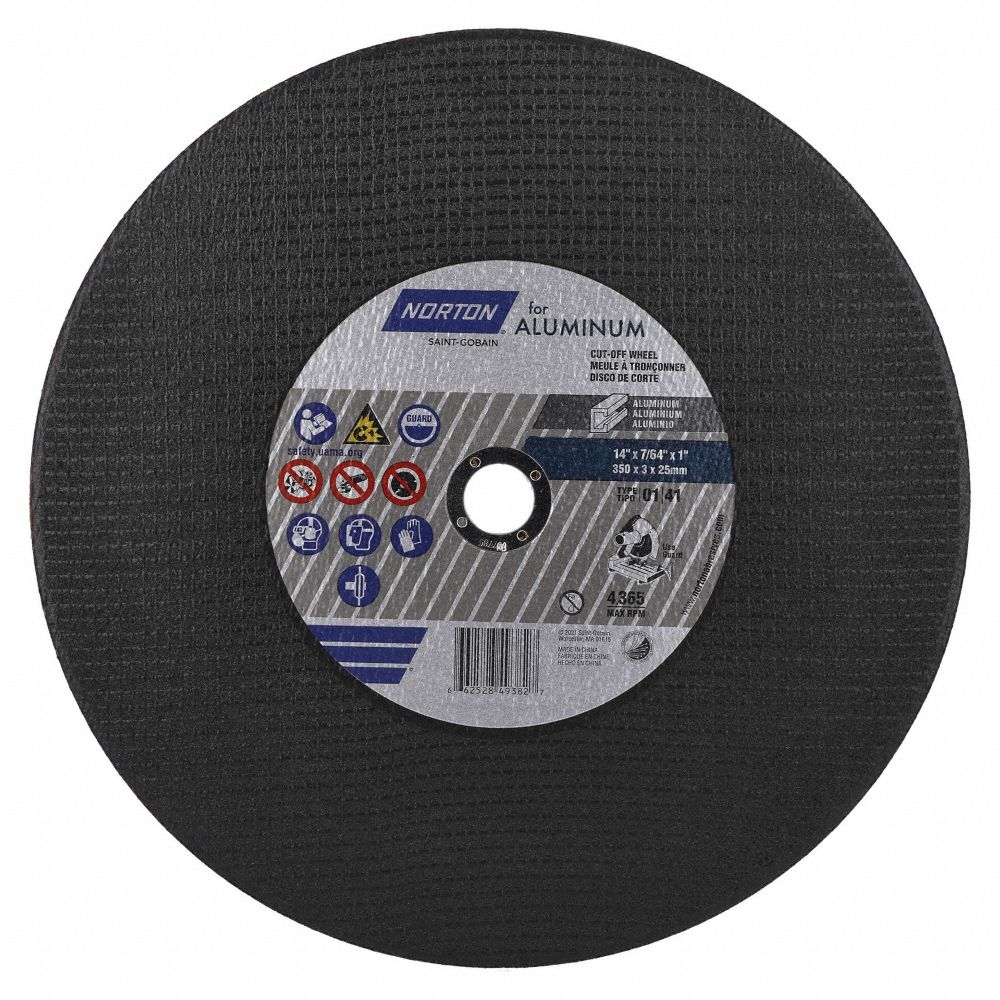 Abrasive Cut-Off Wheel, Type 1, 14 Inch x 7/64 Inch x 1 Inch, Aluminium Oxide, 36 Grit