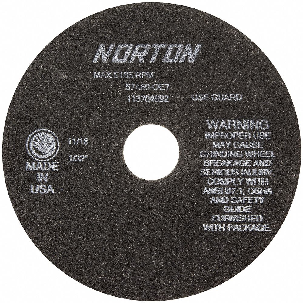 Abrasive Cut-Off Wheel, Type 1, 7 Inch x 1/32 Inch x 1 1/4 Inch, 57A60-OE7