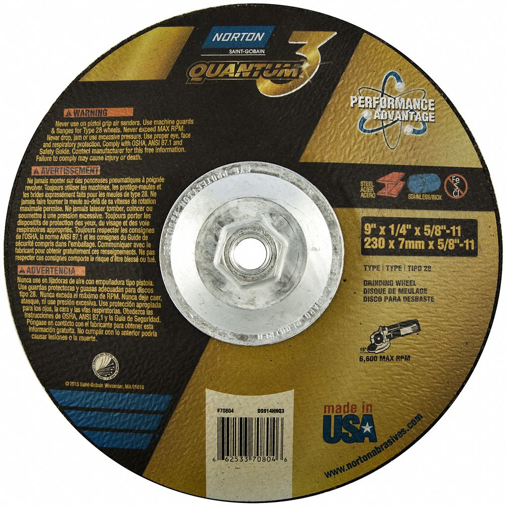 Depressed Center Wheel, Type 28, 9 Inch x 1/4 Inch x 5/8 Inch-11, Ceramic, 20 Grit