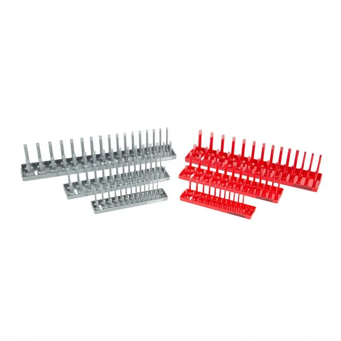 6 Piece SAE and Metric Socket Tray Set Red and Gray