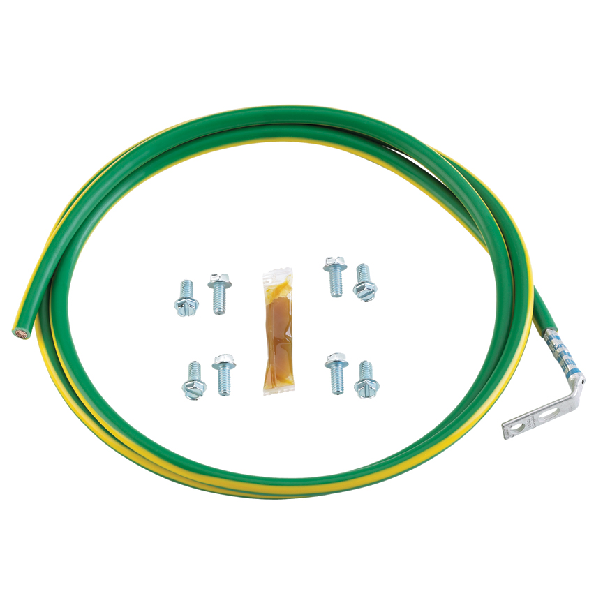 Equipment Jumper Kit, Green/Yellow, 6 AWG, 60 Inch Length, 90 deg. Angle